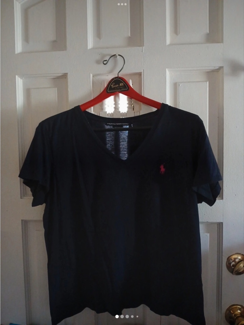 Ralph Lauren Navy V-Neck Tee with Pink Pony Emblem